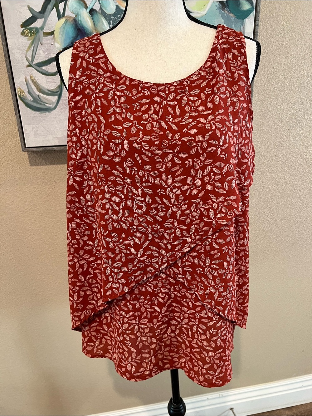 Ava & Viv Burnt Orange Floral Layered Sleeveless Tank